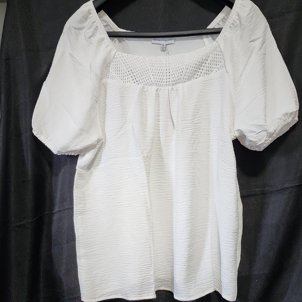 Runway Ready Elegant White Blouse with Textured Design